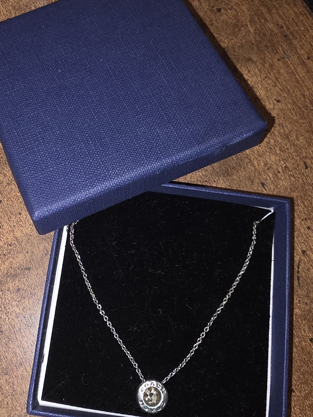 Silver-tone Women's Pendant Necklace with Clear Stone